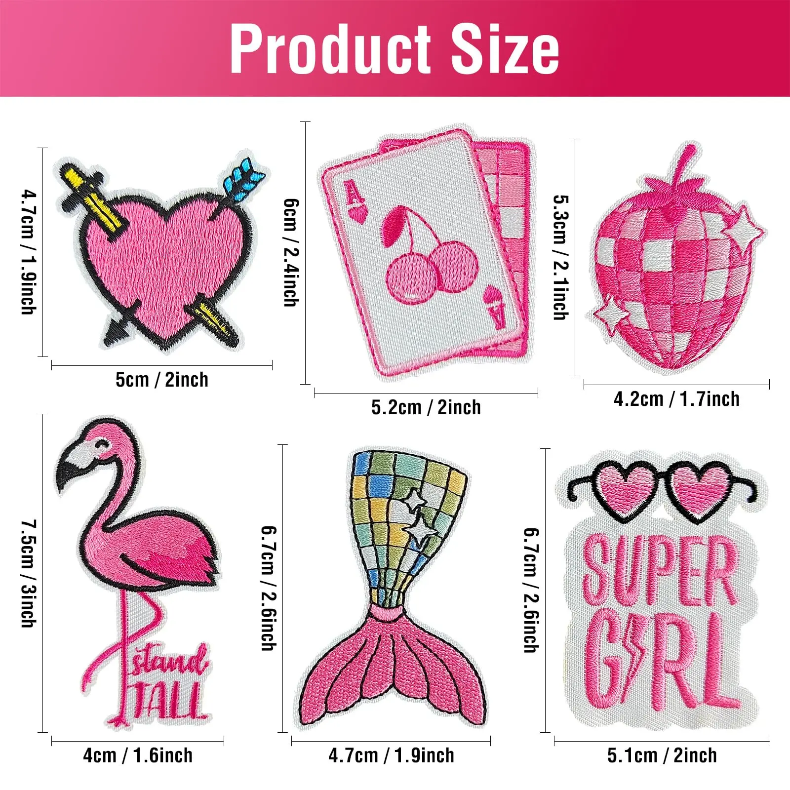 45PCS Preppy Pink Girl Iron on Embroidered Patch Super Girl Embroidered Appliques