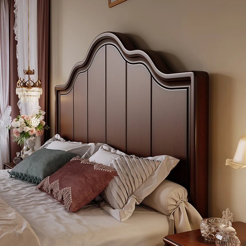 Solid wood retro Chinese bed, bedroom French light luxury bed 1 meter 8 double bed