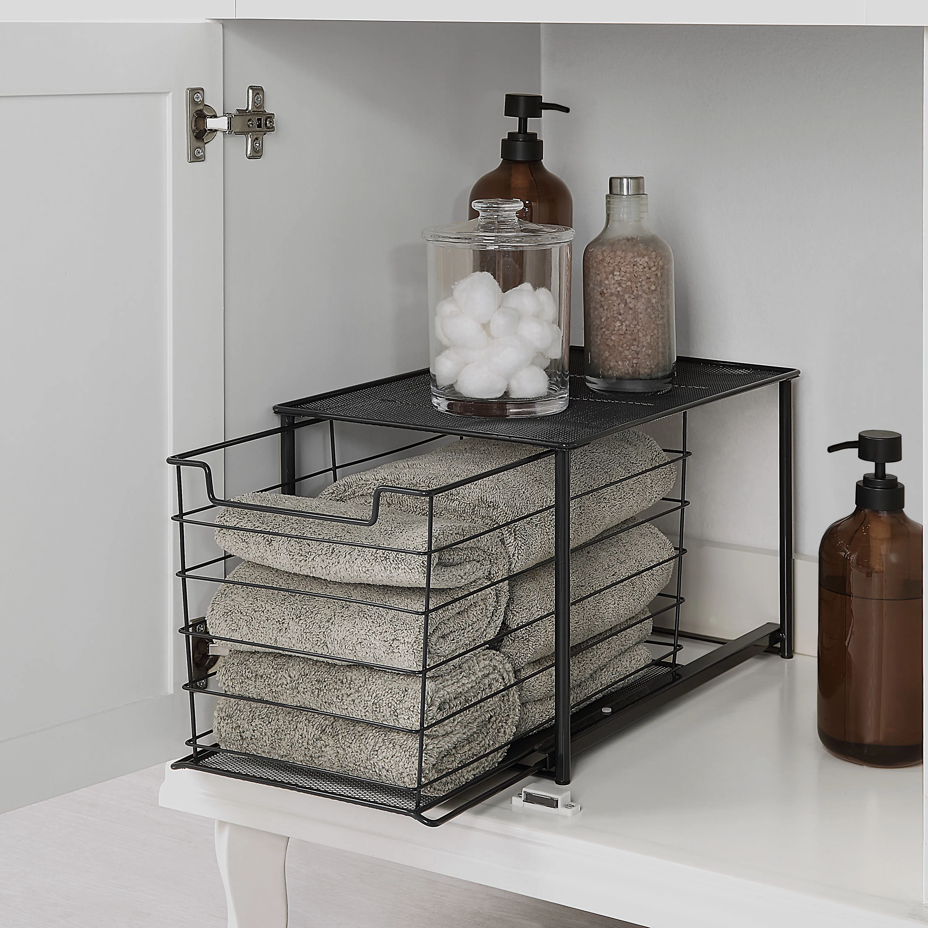 

Matte Black Stackable Slide-Out Drawer Organizer, Large Capacity
