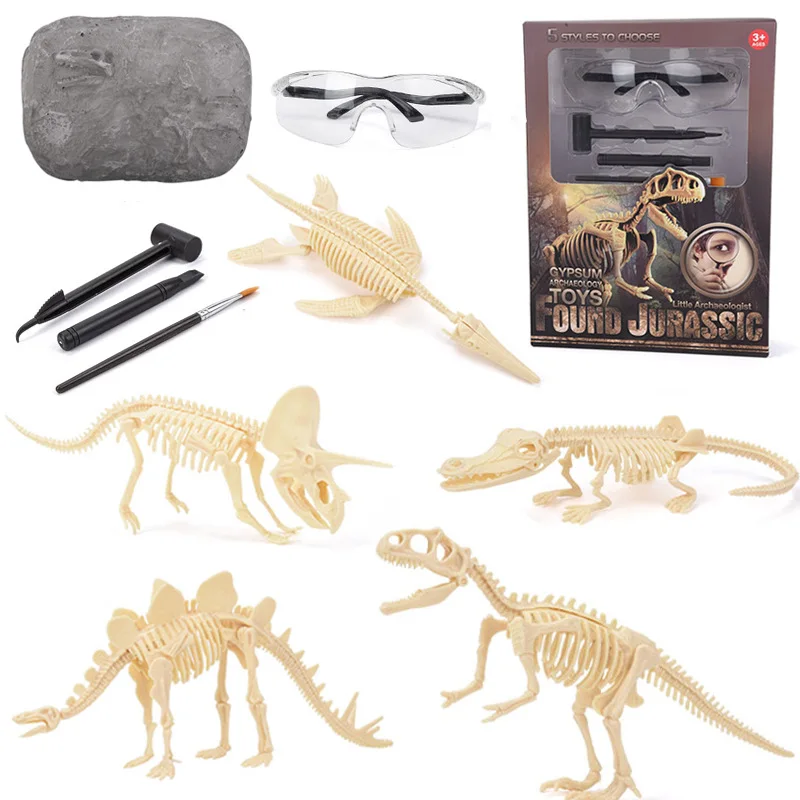 Juguete de excavación arqueológica, esqueleto fósil de dinosaurio, gema luminosa, collar hecho a mano diy, caja ciega para niños