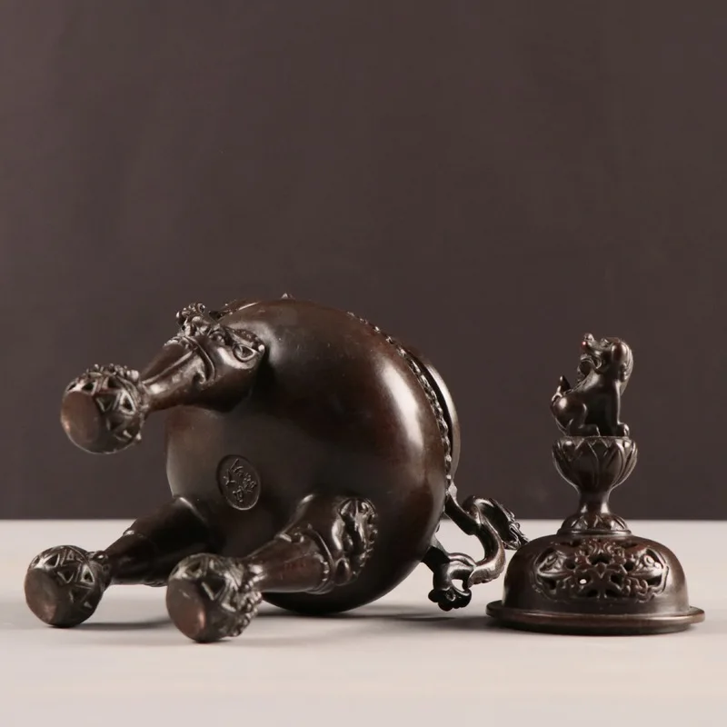 Copper , Three-Legged Double-Ear Incense Burner, Metal Craft Ornament For Home And Office