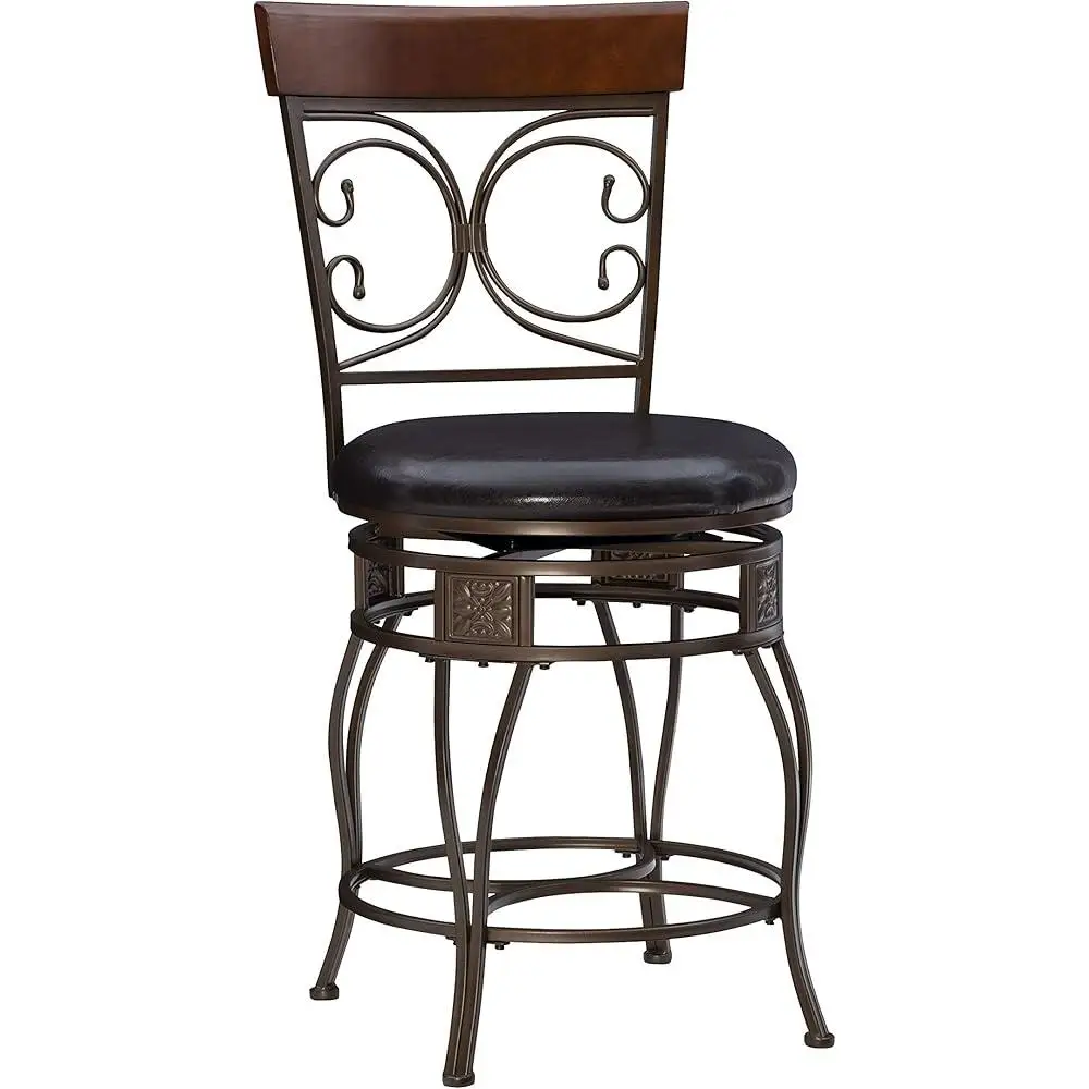 Oversized Backrest Swivel Counter Stool Metal Footrest Comfortable Cushioned Seat 360 Degree Rotation Wide Seat Strong