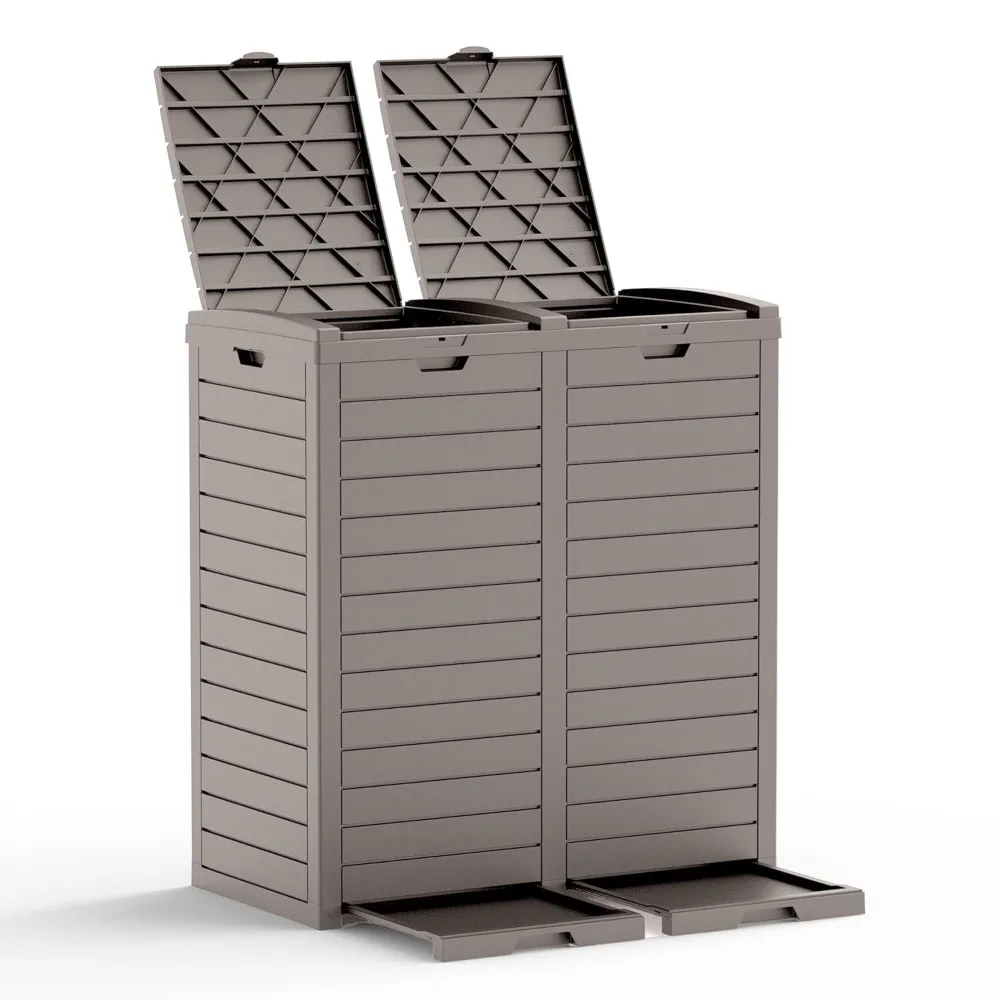 

62 Gallon Outdoor Trash Can with Tiered Lid and Drip Tray, Waterproof Resin Waste Bin Indoor, Durable, Stylish, Lightweight Garb