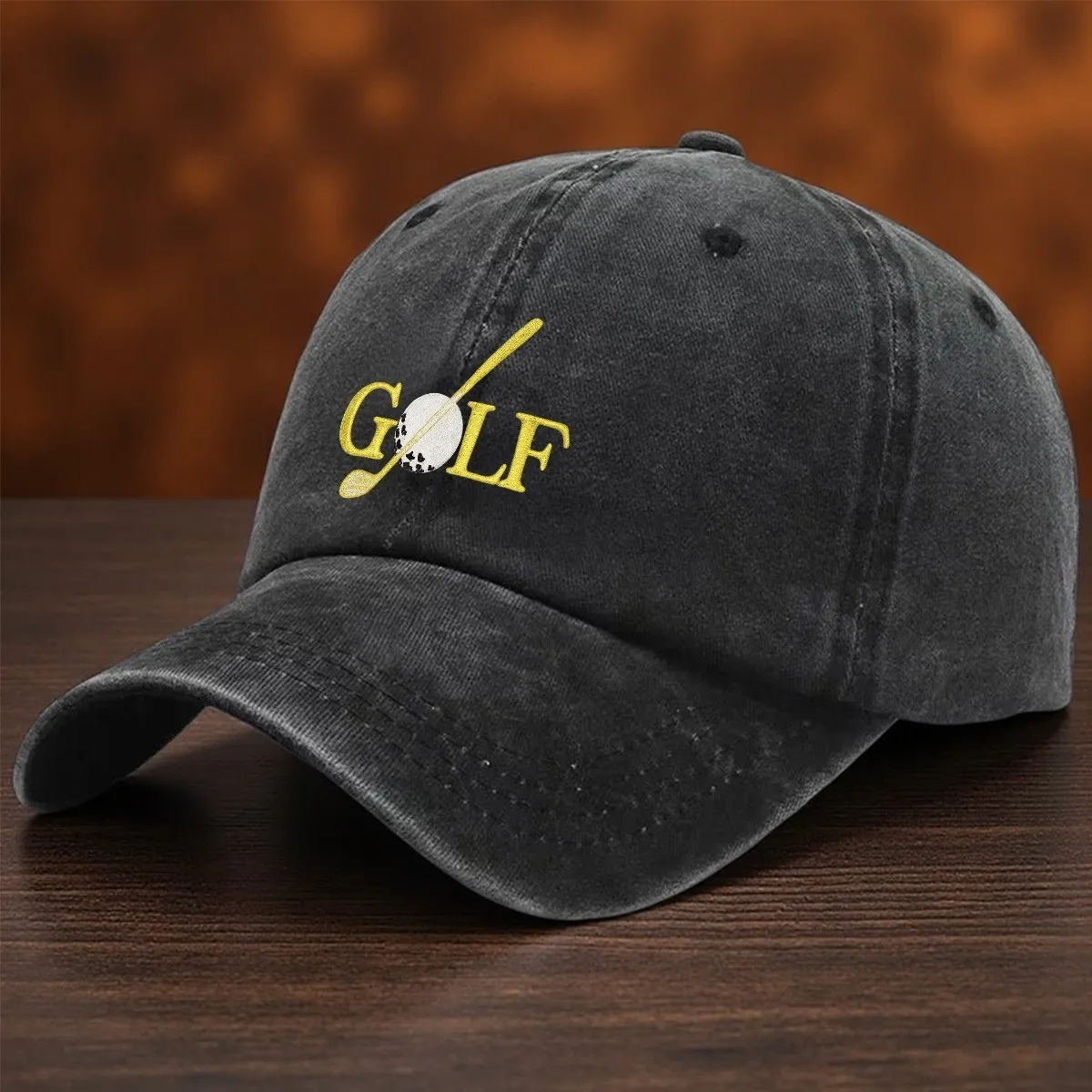 Golf Club Ball Graphic Washed Denim Baseball Cap Vintage Casual Adjustable Sports Hat