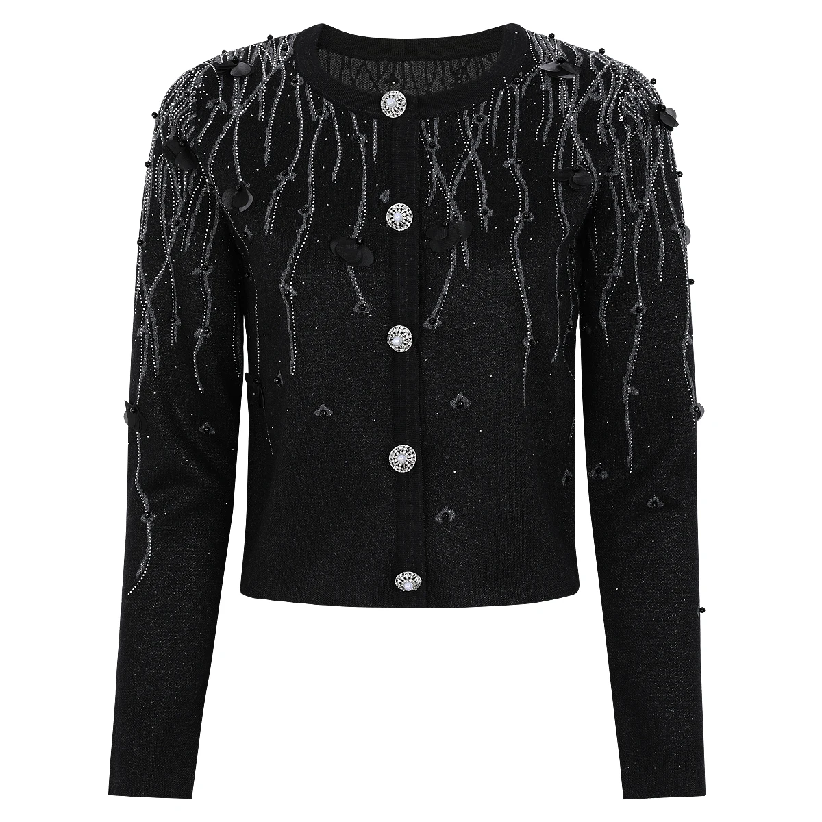 2620 High-Quality Spring And Autumn New Fashion Knitted Three-Dimensional Flower Heavy-Duty Nail Drill Women's Cardigan Jacket
