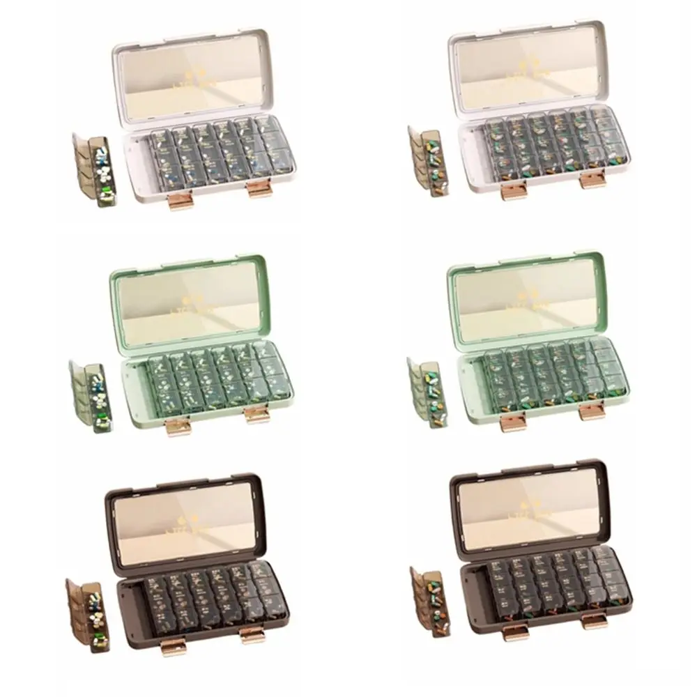 21/28 شبكة منظم حبوب منع الحمل صندوق محمول واضح 7 أيام حالات حبوب منع الحمل البلاستيك المدمجة حبوب منع الحمل صندوق تخزين خطة الأدوية الشهرية #2