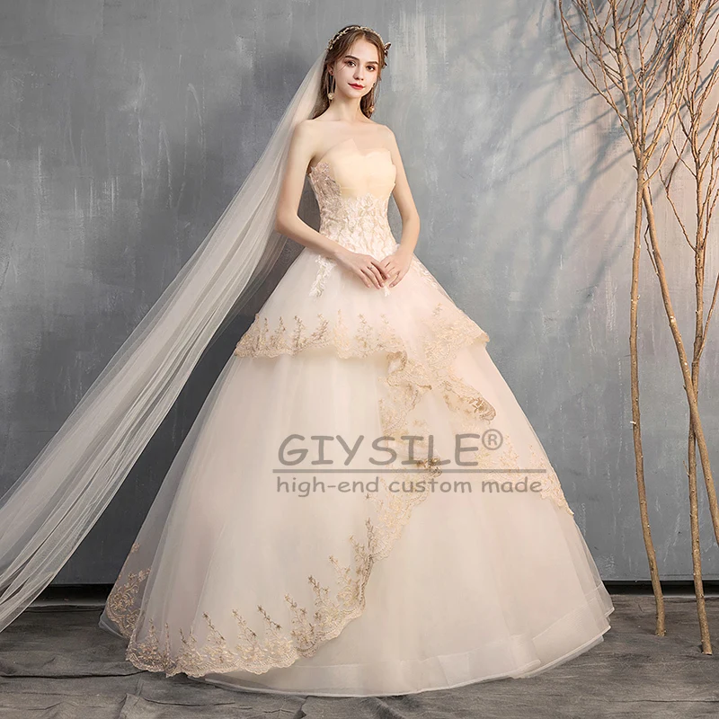 GIYSILE Customized Exquisite French A Line Wedding Dresses Luxury 2025 Tiered Ruffles Strapless Sweep Train Bridal Gown Vestidos