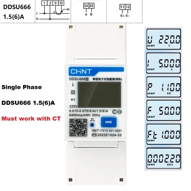 CHINT DDSU666 220V Multifunction Power Meter Programable V,A,W,KWH,VAR, MODBUS RS485 Electric Energy Meter Solar PV inverter