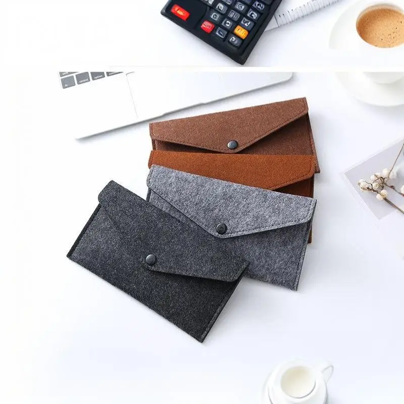 Filztasche für Mobiltelefone im Umschlagstil mit Druckknopfverschluss, weiche, kratzfeste Hülle, unisex, retro, lange, einfache Geldbörse. – Detail 18