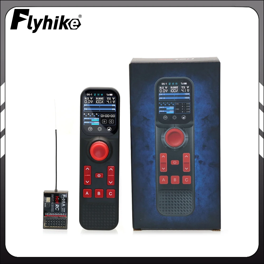 ระบบวิทยุ Hotrc DS-800 8CH 2.4GHz พร้อมรีโมทคอนโทรลหน้าจอสัมผัสสี 2 นิ้ว พร้อมตัวรับสัญญาณ F-08A สำหรับรถบังคับวิทยุและเรือบังคับ