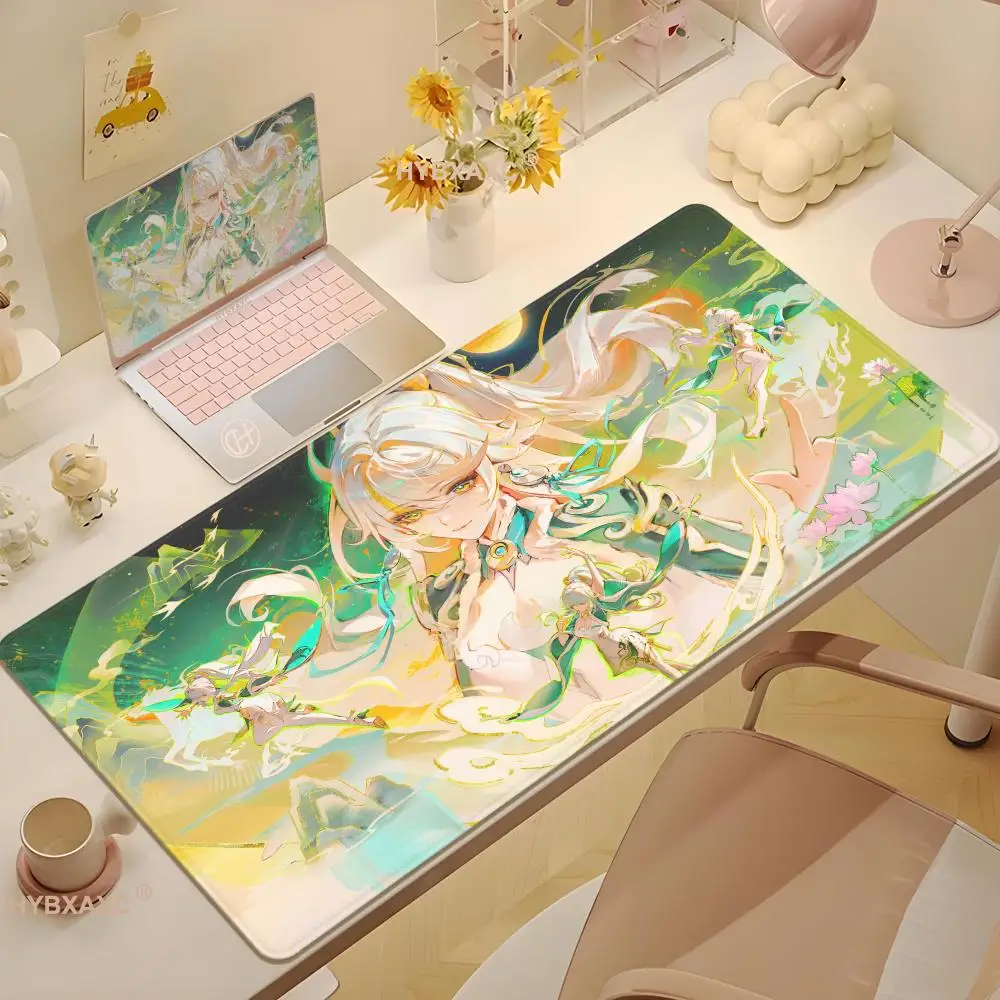 Gaming Mouse Pad Zibai Genshin Impact Computer Offices Anime Sexy Girl Mousepad Large Lock Edge HD Printing 400x900mm Desk Mats
