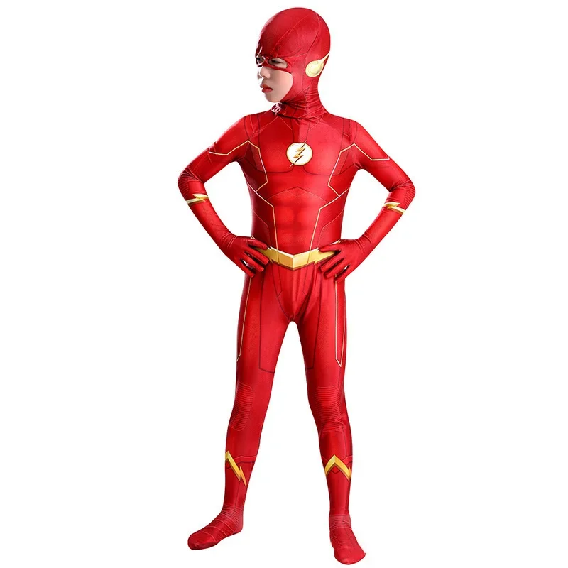 2025 Kids Flash Man Boys Cosplay Costume New Year Carnival Party Fancy Dress with Headgear Mask Sets abc