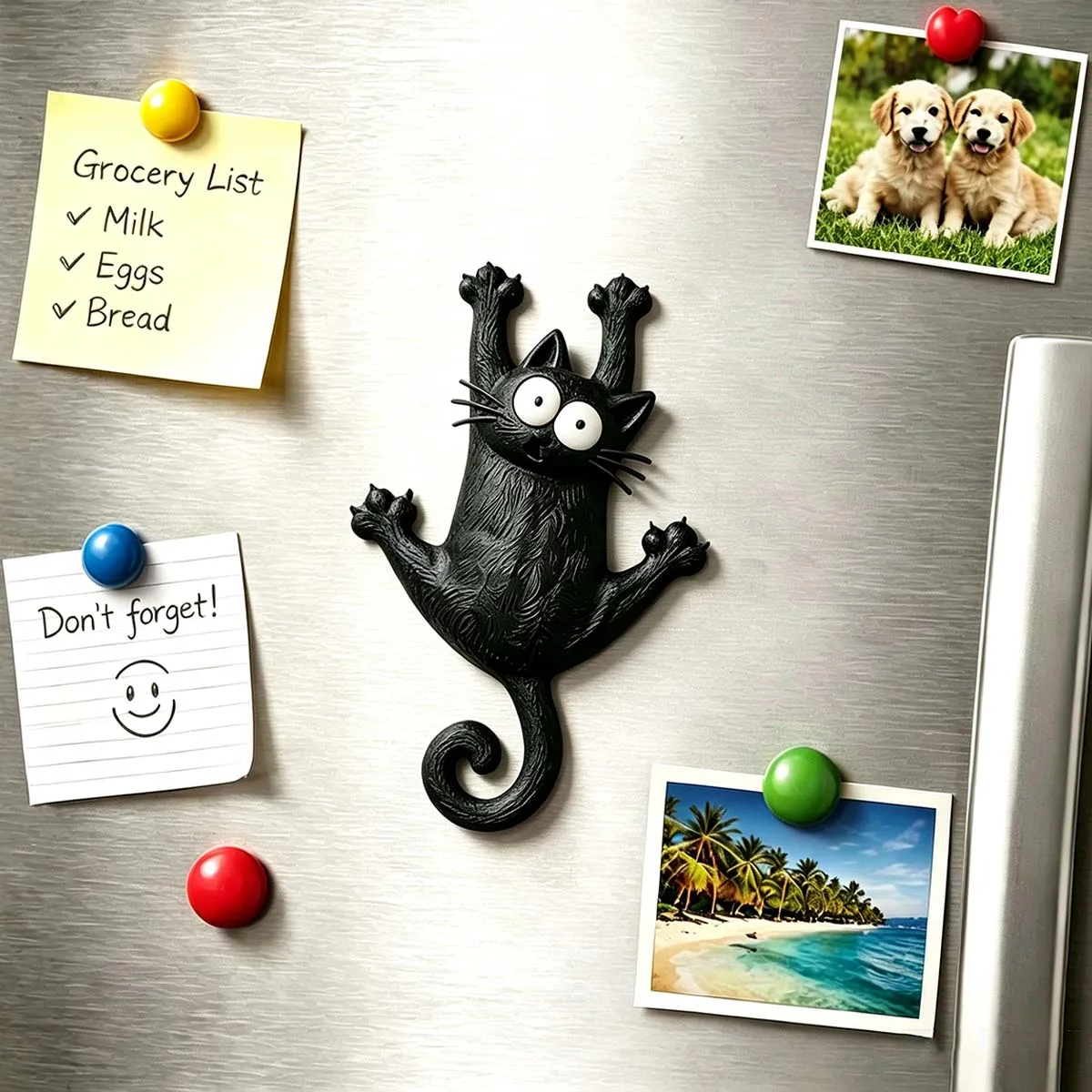 Hold on! Mini Fun and cute black cat fridge magnet,home kitchen decoration,memo photo stand,back-to-school season,Christmas gift