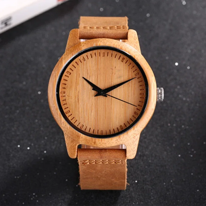 Bamboo Watch for Men Deer Orologio Luxury Reloj Wooden Case Leather Strap Quartz Wristwatch Male Wood Engraved Dial Man Clock