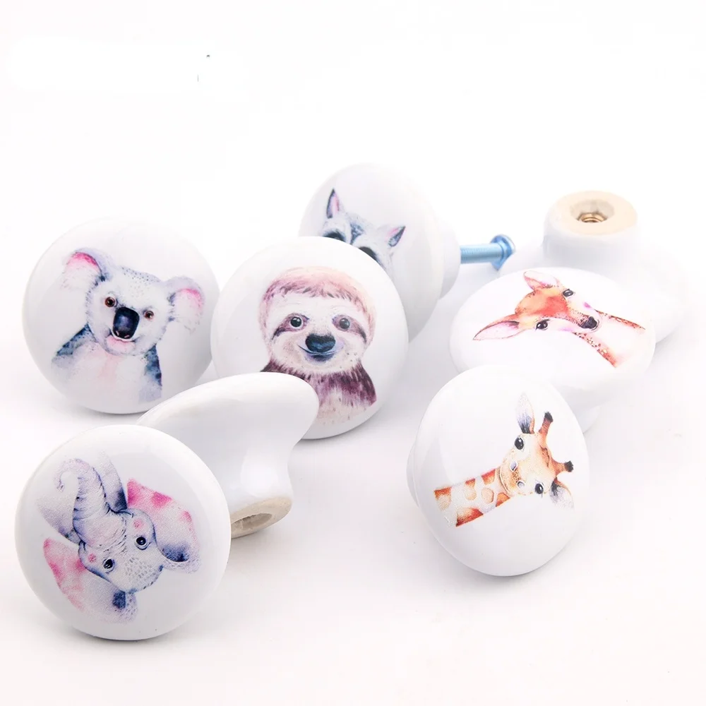 Round shape Pull Flower Handle Ceramic Knob 38mm*26mm Nordic Cartoon Ceramic Animals Cute Cabinet Drawer Hook for Furniture
