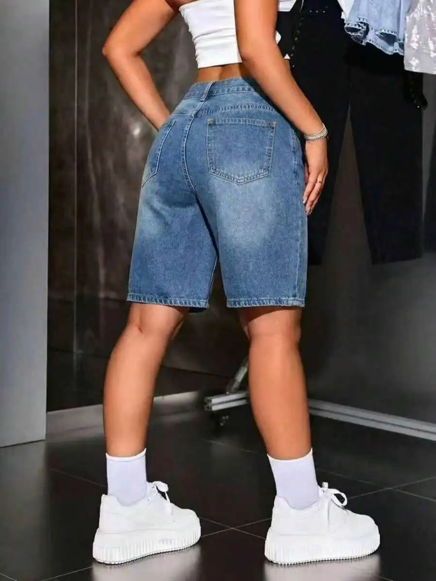 

Womens Distressed Denim Bermuda Shorts Casual Summer