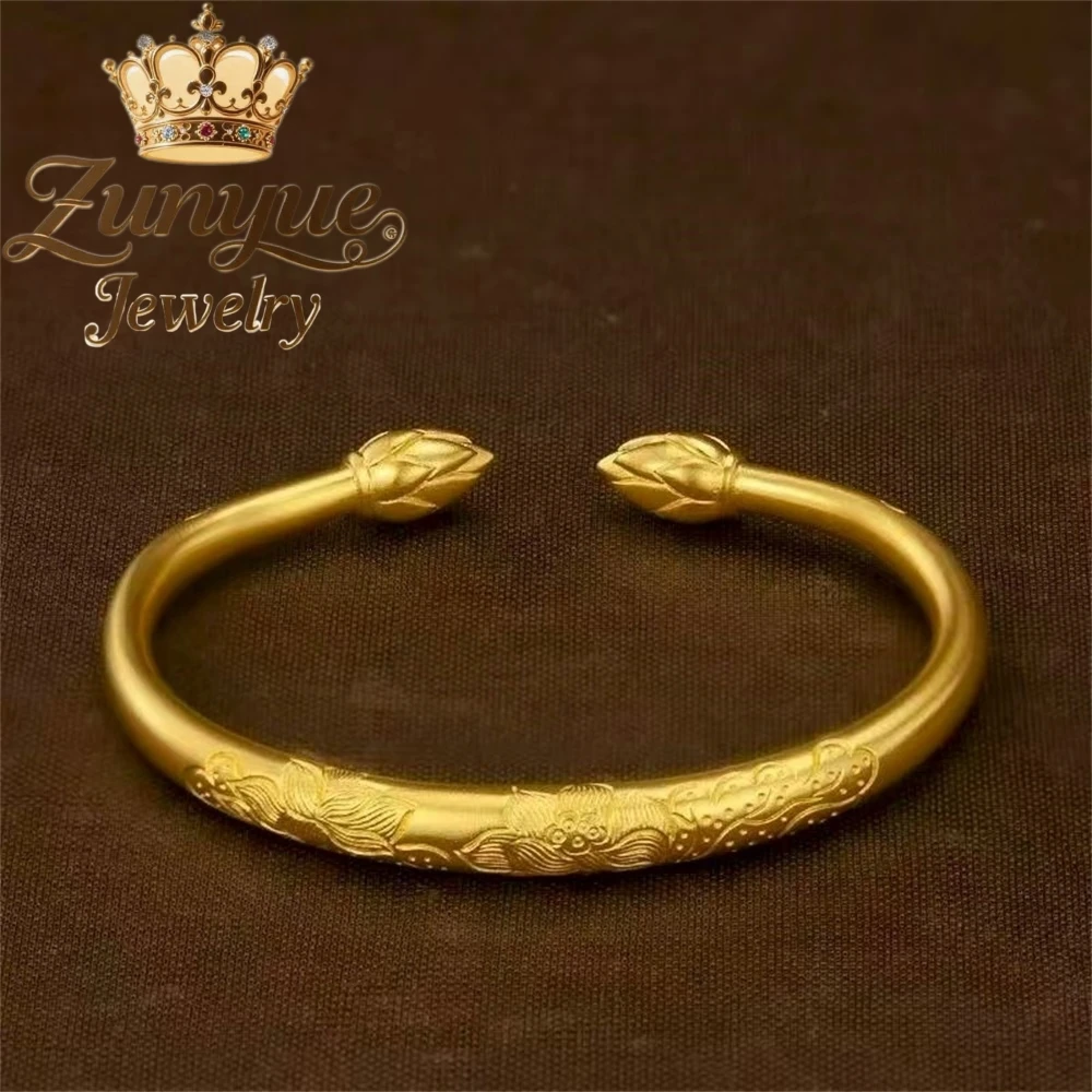 

Sand Gold Lotus Open Bracelet Luxury Quality Jewelry Fashion Jewelry Best Selling Exquisite Charms Popular Elegant Gift Friend