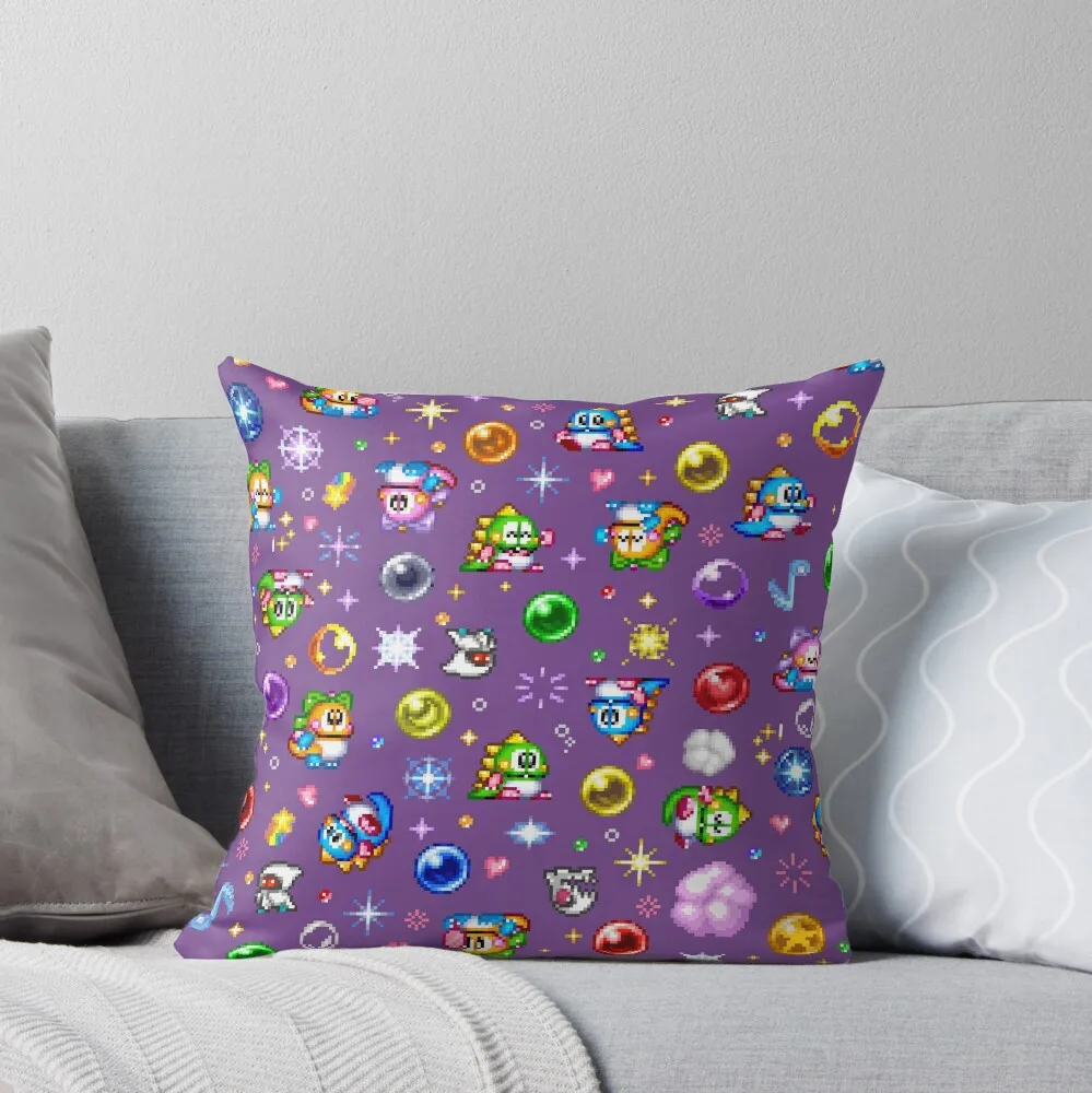 Retro computer game Bubble Bobble geek gamer cute dragon Cushion Cover Decoration PillowCase Cover for Seat Double-sided Printed