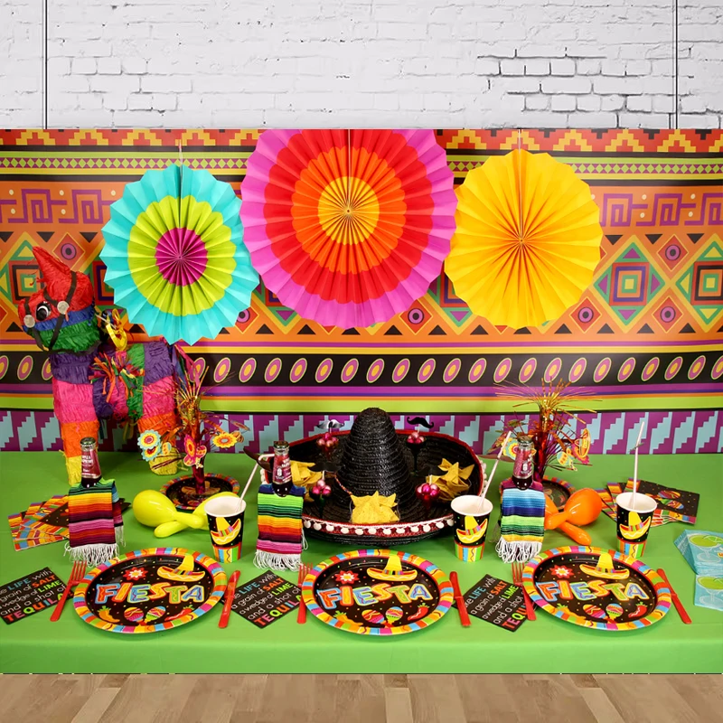 Photography Backdrop Mexican Fiesta Color Stripes Paper Flower Photo Cinco De Mayo Party Decor Wedding Baby Shower Background