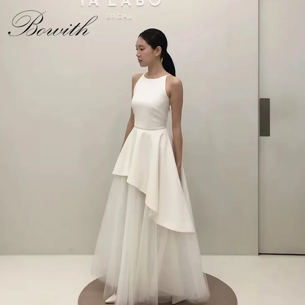 

Bowith Simple A-Line Korean Wedding Dresses O-Neck Sleeveless Elegant Bridal Gowns Customized Corsets Satin and Tulle Party Gown