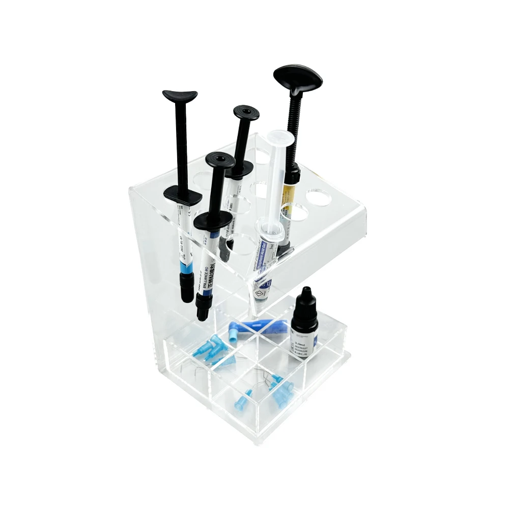 Soporte de resina compuesta Dental, 12 agujeros, 4 almacenamiento, caja acrílica transparente, aplicador de resina adhesiva para odontología, organizador dispensador