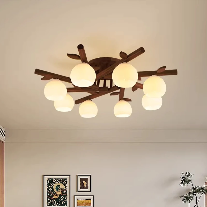 Living Room Bedroom LED Ceiling Light Creative Antique Magic Bean Modern Simple Atmosphere Tree Branch Shape Wooden Hanging Lamp