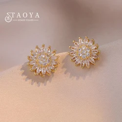 New Year's Trendy Design With Micro Inlaid Zircon and Rotatable Sunflower Earrings For Women's Luxury Jewelry Set Accessories