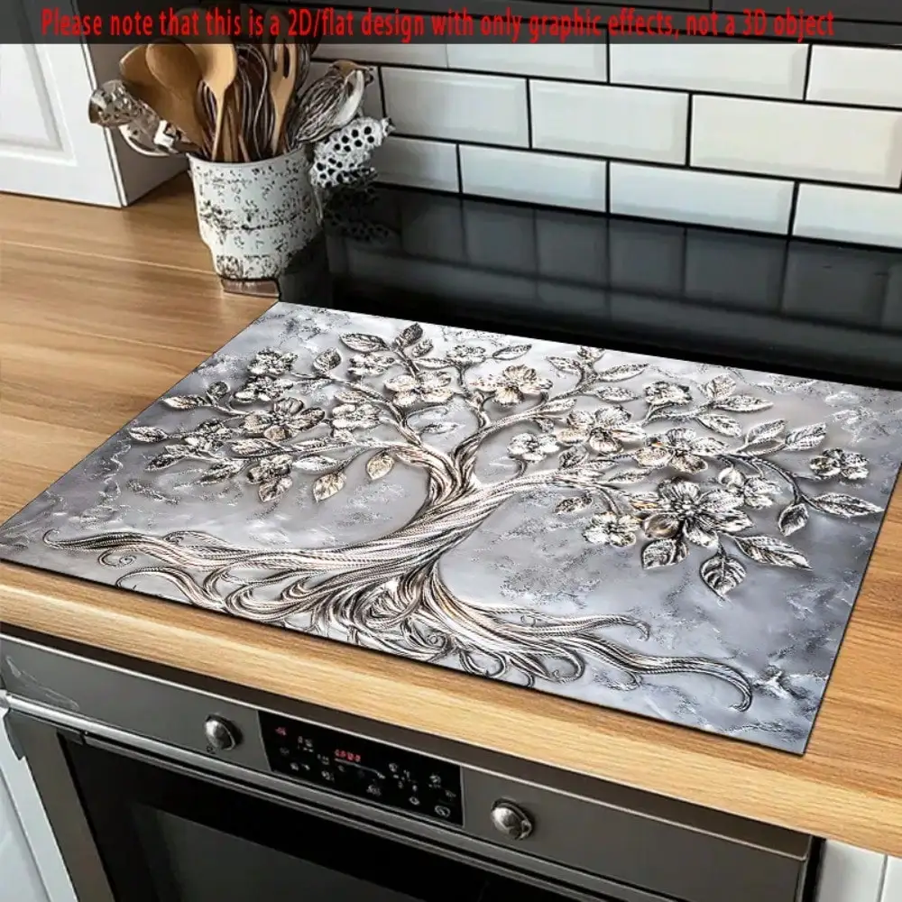 1pc Floral Pattern Stove Top Protector 28.3x20.5 Inch - Non-slip, Anti-scratch Multi-purpose Suitable for Induction Cooktop