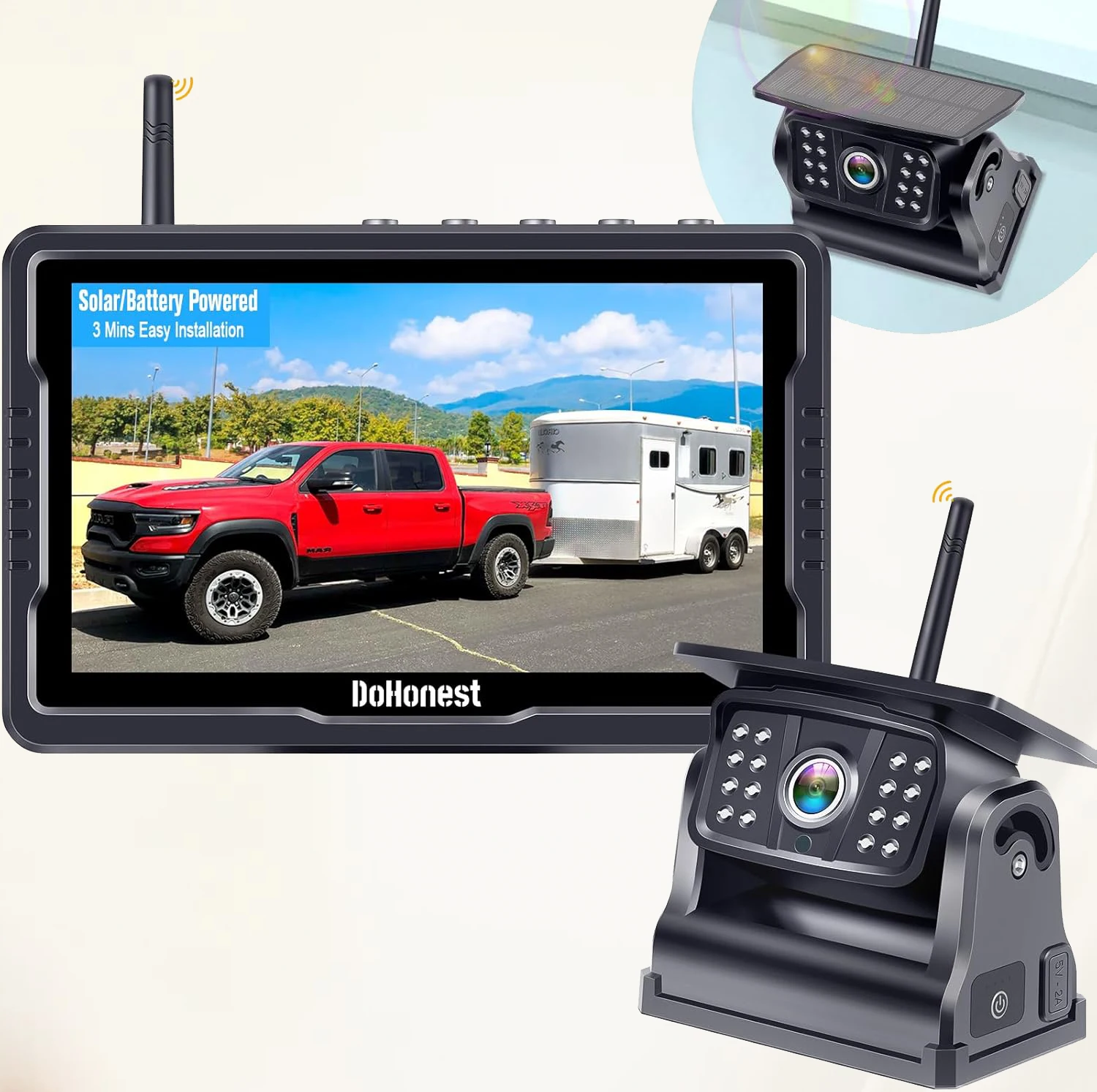 طقم شاشة كاميرا احتياطية لاسلكية مقاس 5 بوصات: HD 1080P شمسي مغناطيسي بدون حفر قابل لإعادة الشحن لسيارة RV Camper