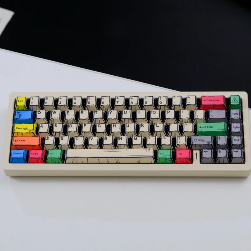150Key Comic Canvas Dark Color Cherry Profile PBT Sublimated Personalized Key Caps for Cherry MX Switch Game Mechanical Keyboard