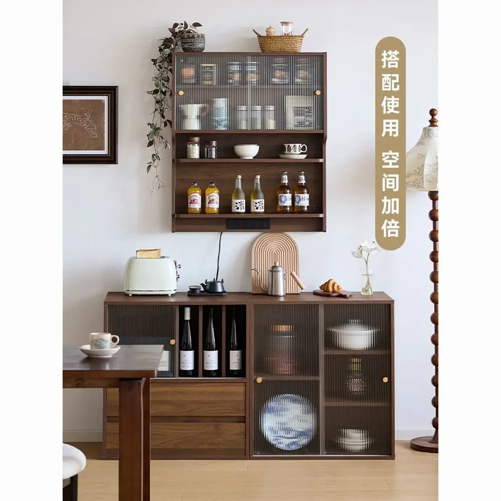 Solid Wood Glass Cabinet Wall Locker Kitchen Cabinet Home Dining Room Rack