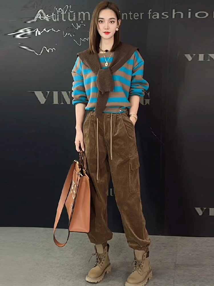 

Fashionable Sporty Casual Set Women's Autumn 2026 Style Trendy Fleece Sweatshirt Popular Two-Piece Set Comfortable Cotton Blend