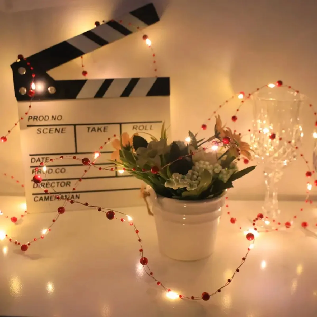 1 قطعة 20/50 LED الأحمر/الأبيض اللؤلؤ سلسلة أضواء لؤلؤي الأسلاك النحاسية الجنية بطارية مصباح بالطاقة للمنزل مهرجان الزفاف ديكور