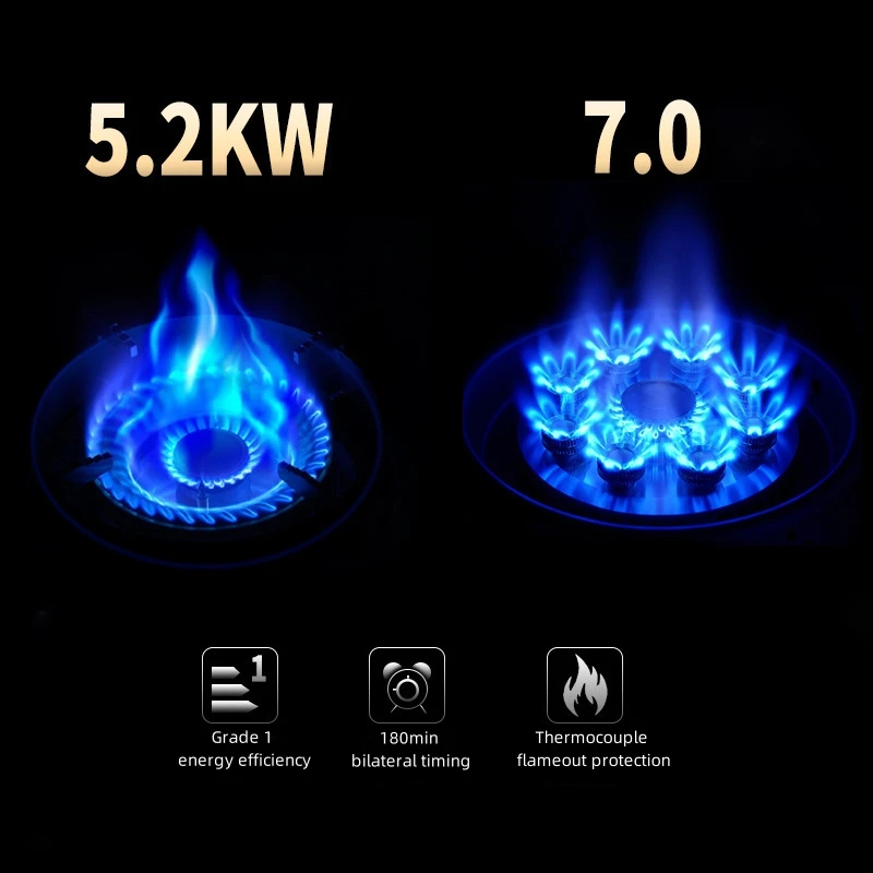 Portable Electric 5.2kW Single Gas Stove Energy-Saving Flameout Protection Household Nine Head Burner Stainless Steel Countertop