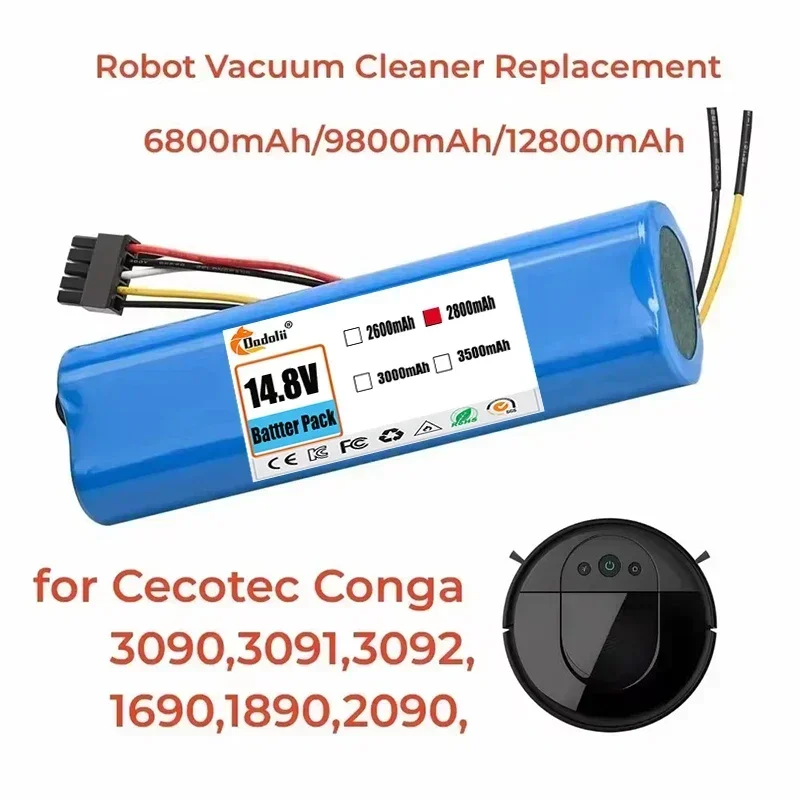 14.4V 12800mAh Battery Pack 100% New for For CECOTEC CONGA 3090 3091 3092 1690 1890 2090 2290 Robot Vacuum Cleaner Accessories