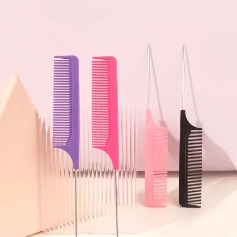 Professional Stainless Steel Hair Tail Comb Salon Cut Styling Tool with Fine Teeth Spiked Hair Care Barber Accessory