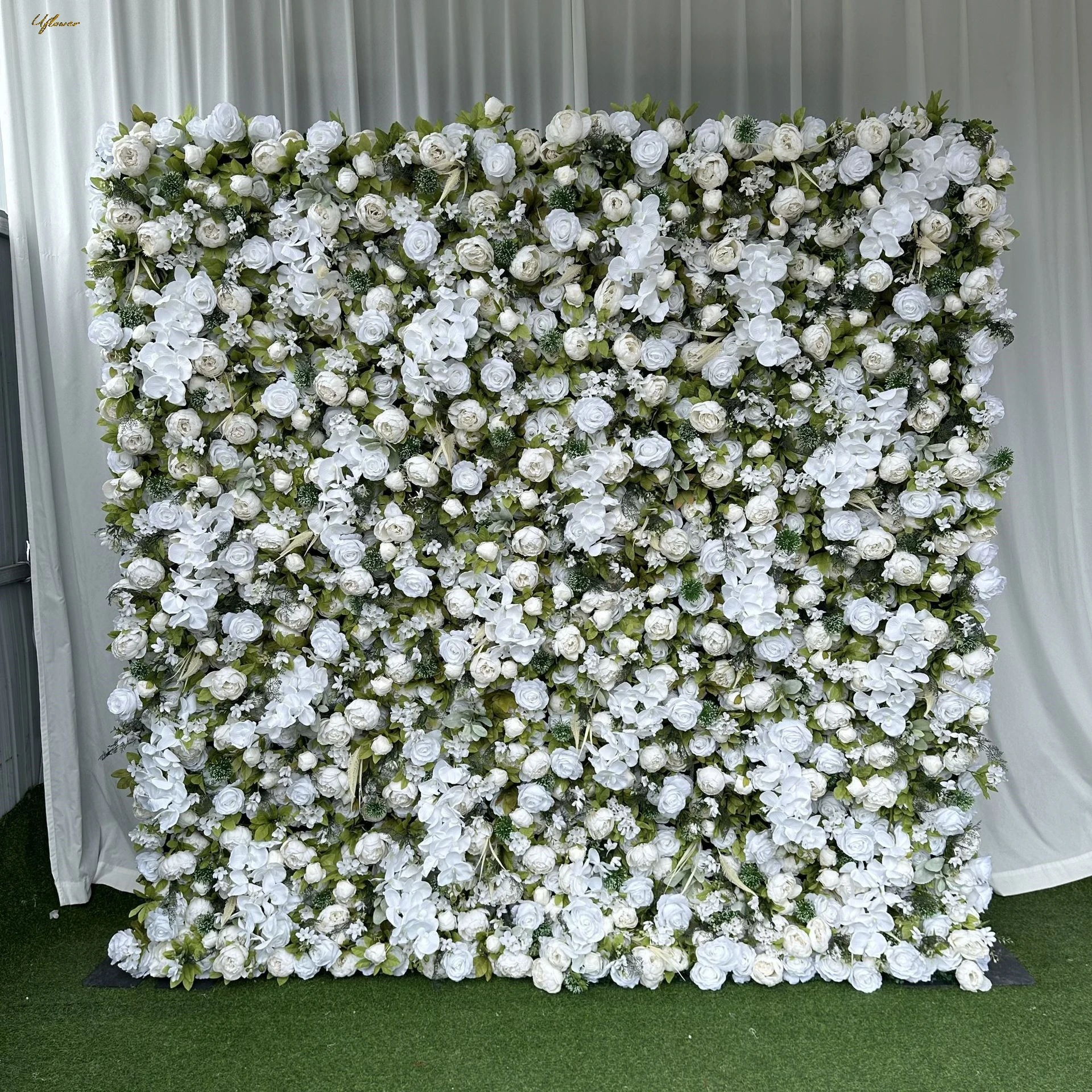 Uflower 5D Wedding Green White Rose Artificial Flower Wall Flower Arch Row Backdrop Event Party Props Flower Floral Arrangement