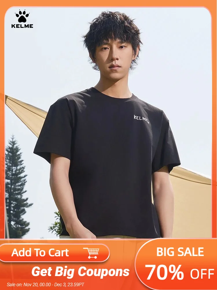 

Kelme Men's Sports T-shirt Women's Round Neck Casual Short-sleeved Outdoor Sports Running Tops Yoga Breathable Short-sleeved