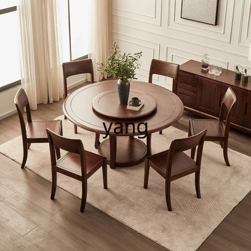 LMM， all solid wood modern simple small apartment family circle dining table and chair with turntable combination