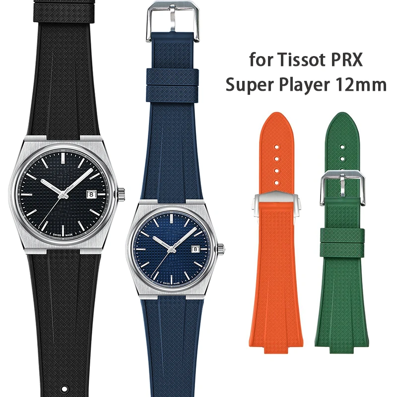 FKM-Armband für Tissot PRX Serie Super Player 40mm/12mm Fluorkautschuk Schnellverschluss Faltschließe Herren Uhrenarmband Zubehör