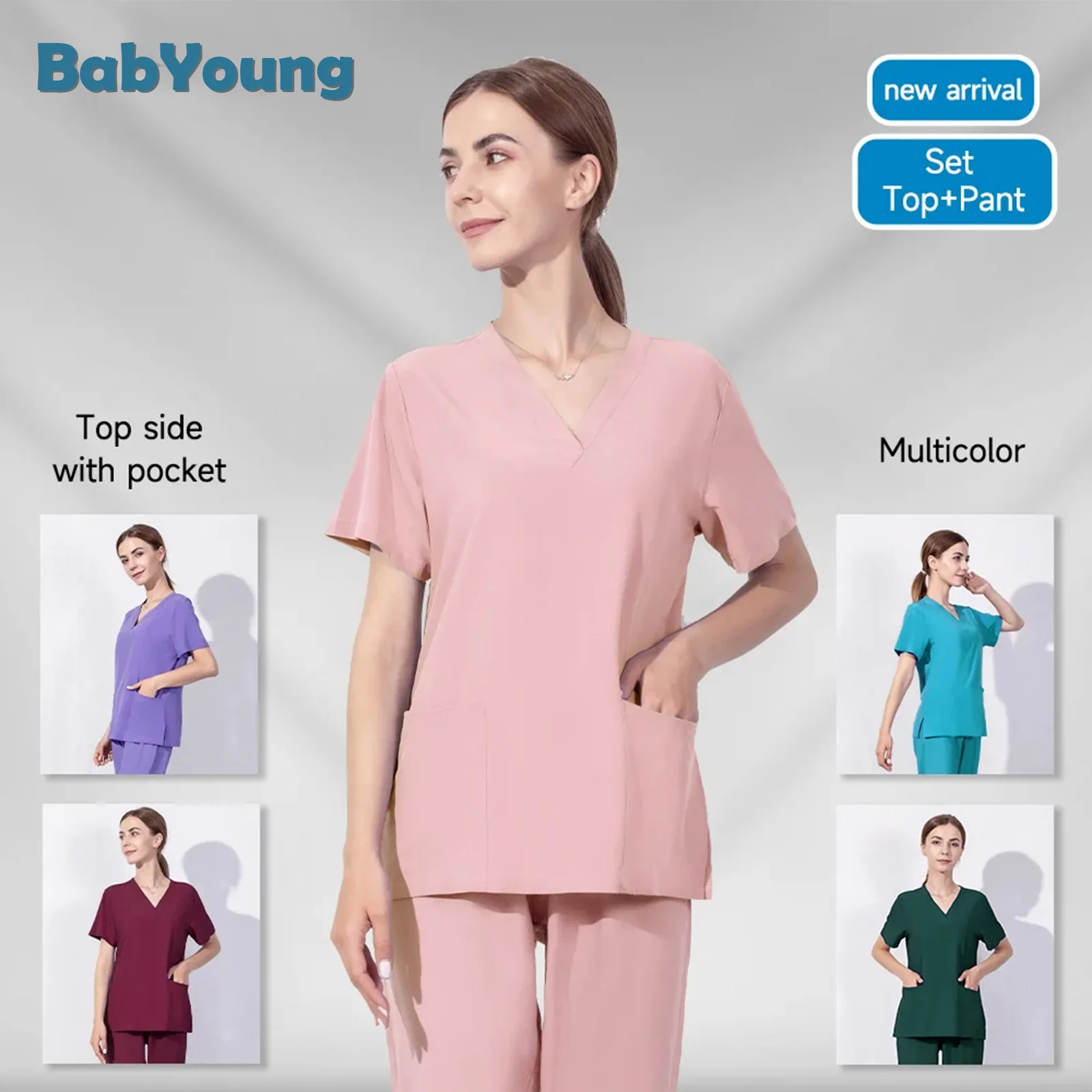 Hospital Doctor Nursing Uniform V-Neck Solid Color Surgical Workwear Unisex Scrub Suits Scrubs Set For Women Joggers Tops+Pants