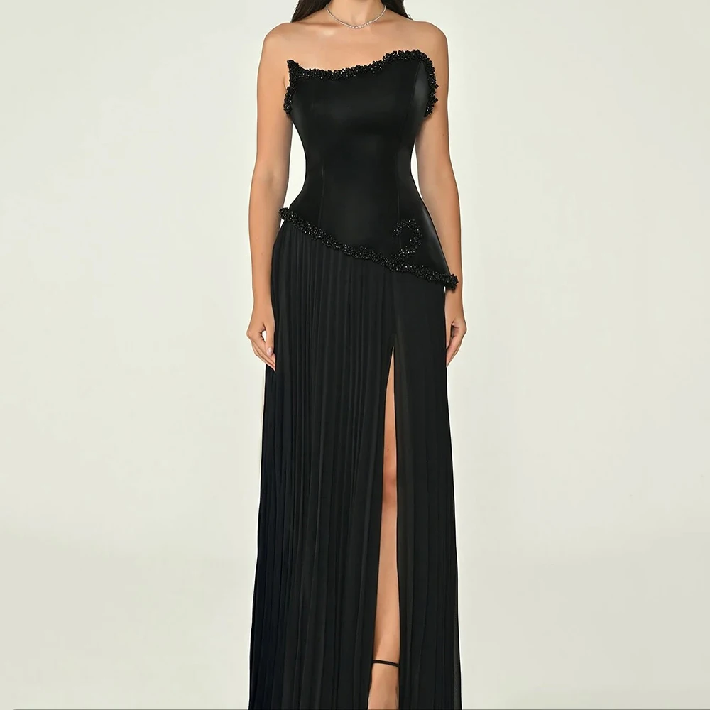 Customized A-line Evening Dresses Floor-length Strapless Sleeveless Prom Gown Fashion Sequined Backless Lace-up Party Gown