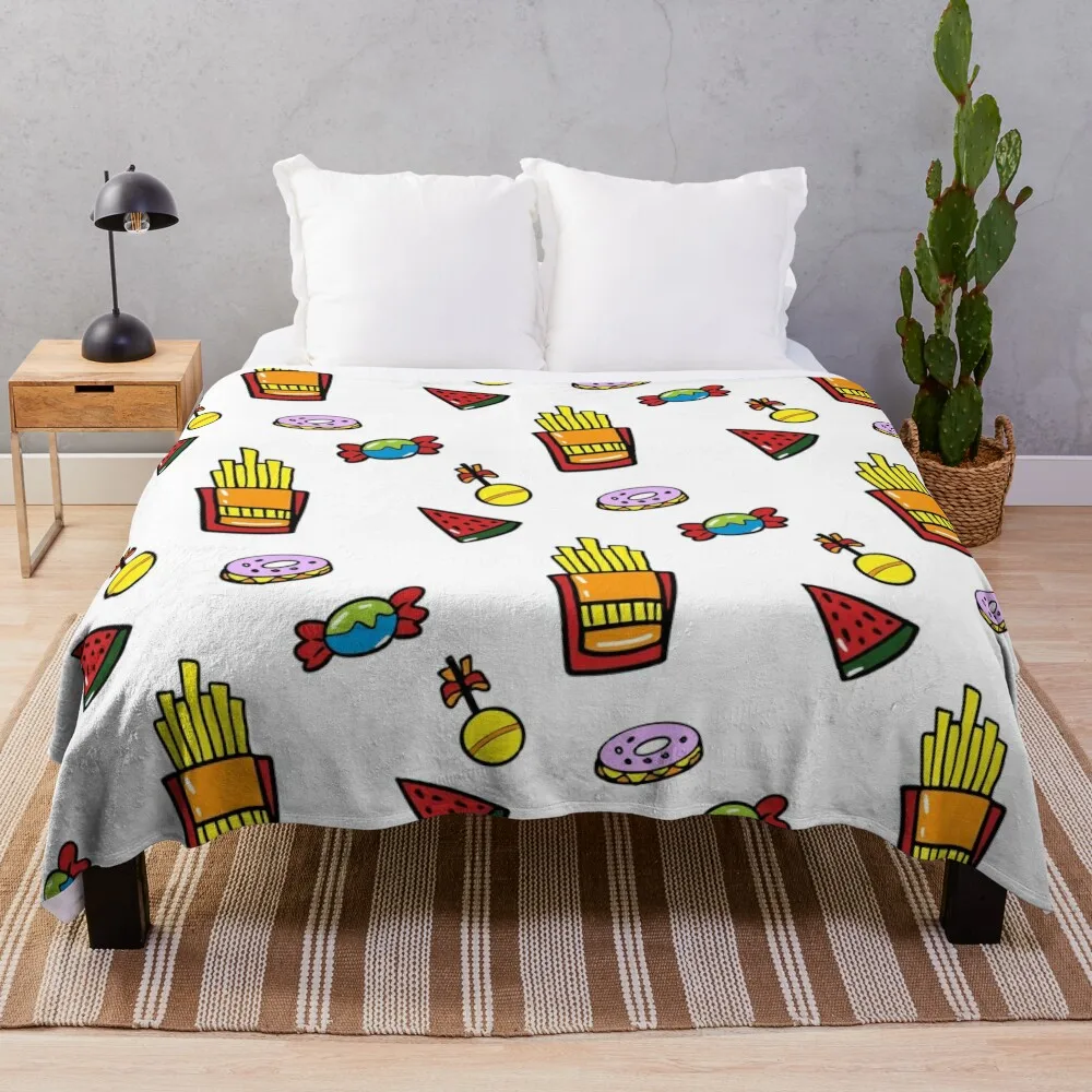 Fancy snack and sweet food design print Throw Blanket Sofas Luxury Throw Blankets