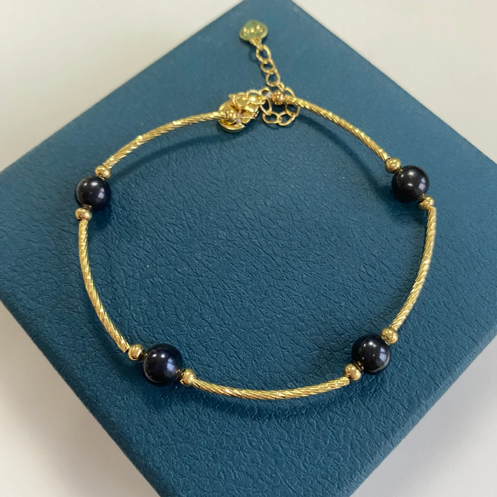 

Hengsheng AAA Quality 5-6mm Black Freshwater Pearl Bracelet for Women 18cm 4.5cm Extend Gold Color Chain Adjustable Bracelet