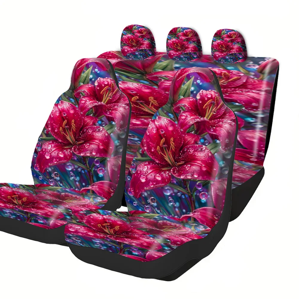 

Trendy Printed Car Seat Covers With Halloween Christmas New Year Easter Themes Premium Material Featuring Lilies Water Droplets