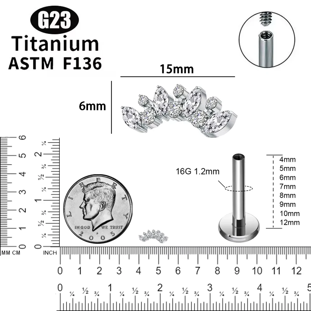 

Wholesale G23 Titanium Piercing Stud 16G 5A Zircon Earring Labret Nose Ring Tragus Cartilage Helix Conch Ear ring Body Jewelry