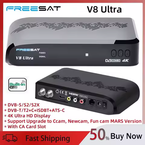 FREESAT V8 Ultra Satellite Receiver,DVB-S/S2/S2X,DVB+T/T2/ISDB-T/Cable/ATSC-C,Support FunCam/MARS 4K HD TV Box With CA Card Slot