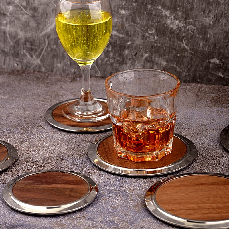 

3pcs/Set Wooden Coaster Walnut Beech Varnish Single Coaster Box Japanese Style Creative Placemats Storage Box Table Decoration