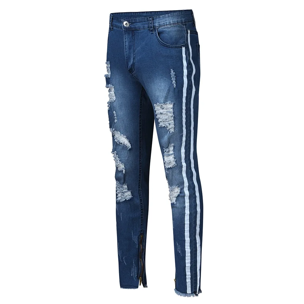 

Men's Fashion Casual Denim Straight Hole Trouser Distressed Jeans Long Pants Runaround