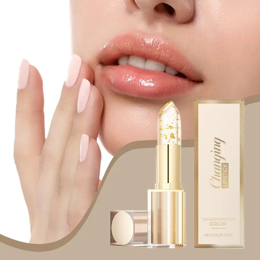 Gold Foil Temperature Color Changing Lipstick - 24K Gold Flakes,Vitamin E & Carotene Infused,Transferproof Long-Lasting Lip Balm